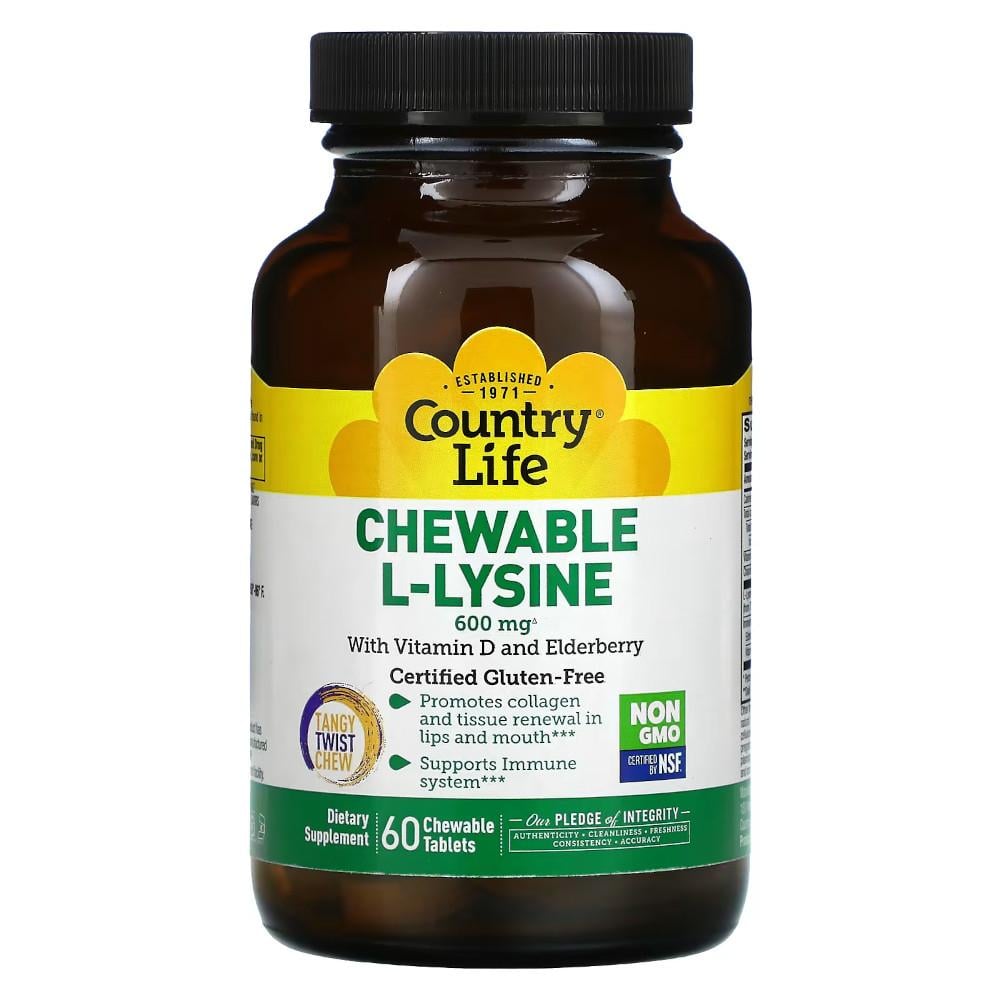 Амінокислота Country Life Chewable L-Lysine 60 жувальних таб. (10479)