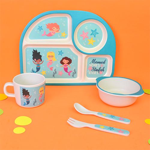 Набор детской бамбуковой посуды Stenson MH-2773-23 Русалки 5 пр. (542629) - фото 2