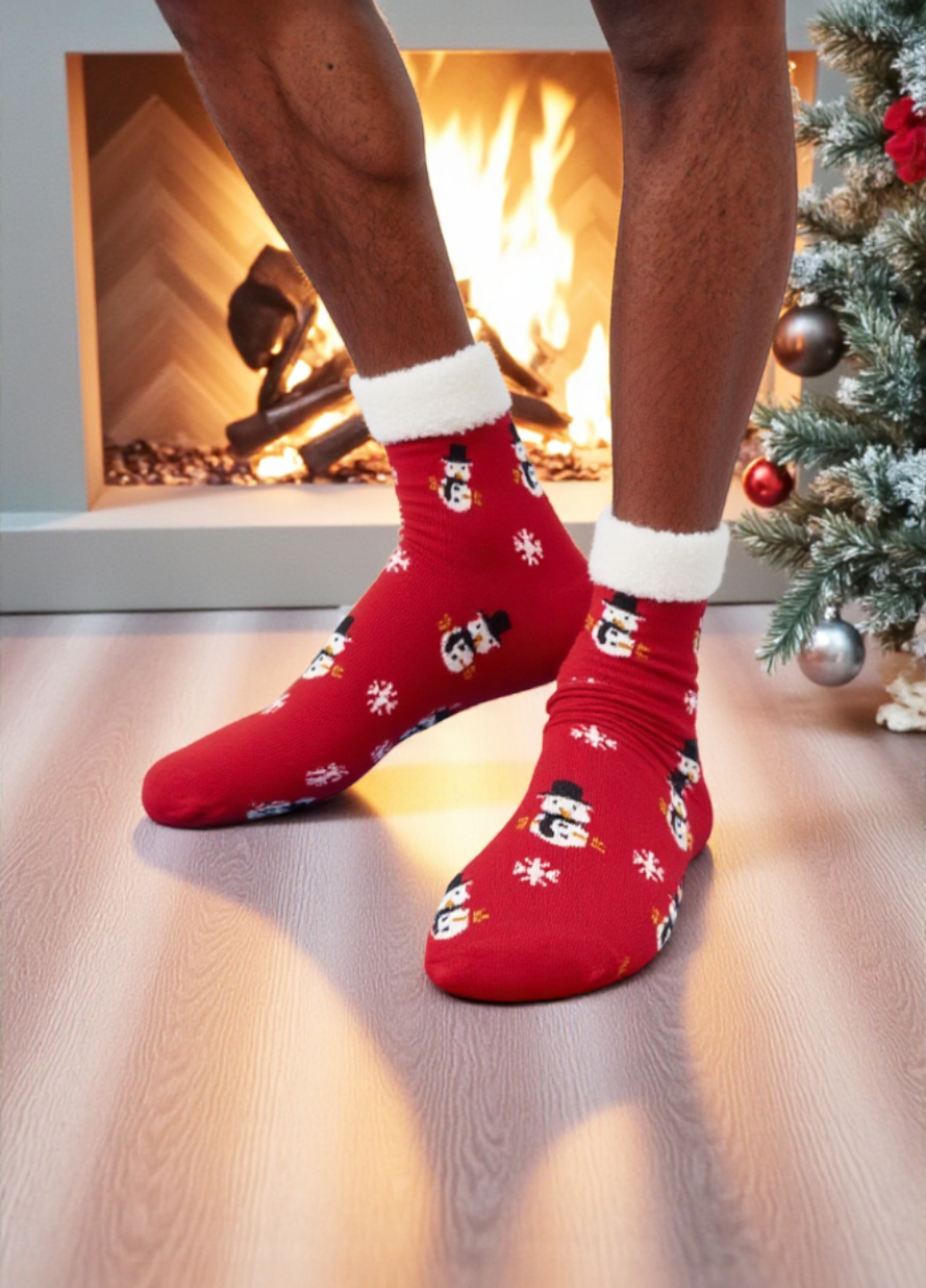 Носки FS Christmas slipper socks Unisex с мехом внутри и тормозами на подошве р. 35-38 Красный (7942)