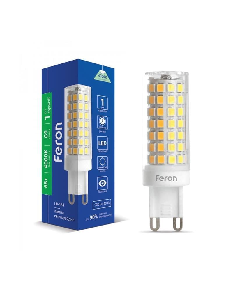 Лампа Feron LB-434 Bulb Wh G9 6W 4000K 550 lm (36486170) Лампа Feron LB-434 Bulb Wh G9 6W 4000K 550 lm (36486170)