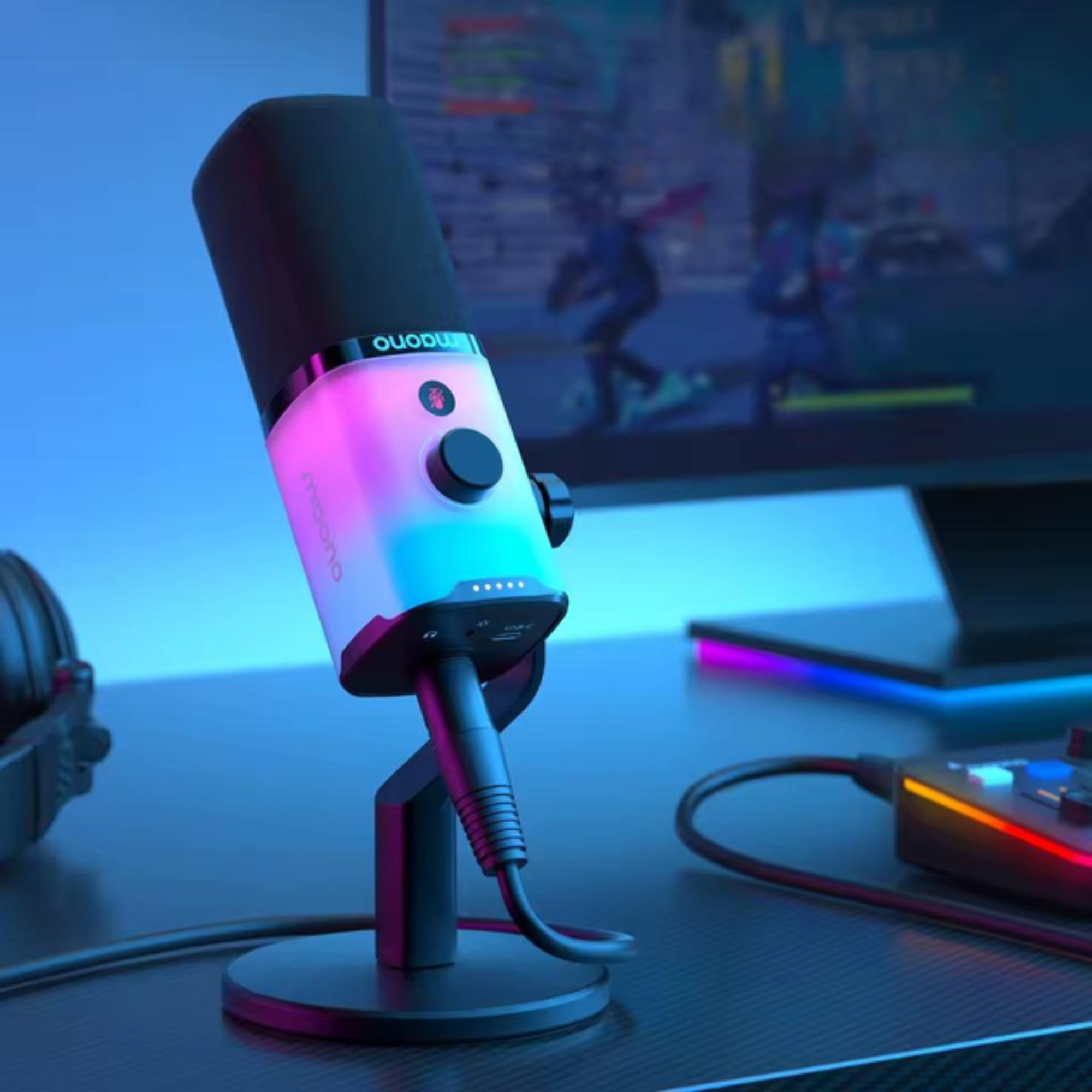 Микрофон динамический Maono PD100X RGB-подсветка Gaming USB/XLR Black (PD100X) - фото 4 Микрофон динамический Maono PD100X RGB-подсветка Gaming USB/XLR Black (PD100X) - фото 4