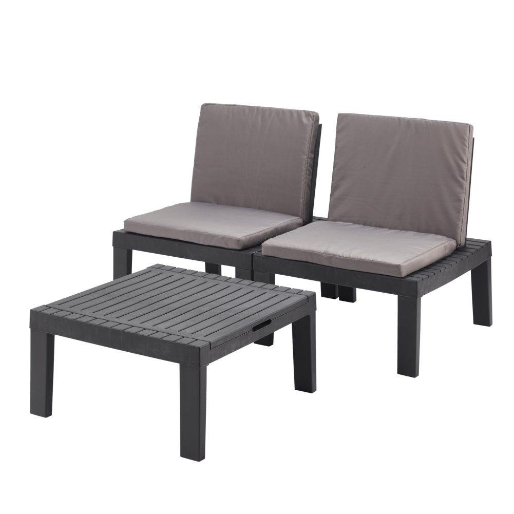 Комплект садовой мебели Progarden DUETTO лежак/2 кресла/столик с подушками 3в1 Черный (10774073) - фото 5