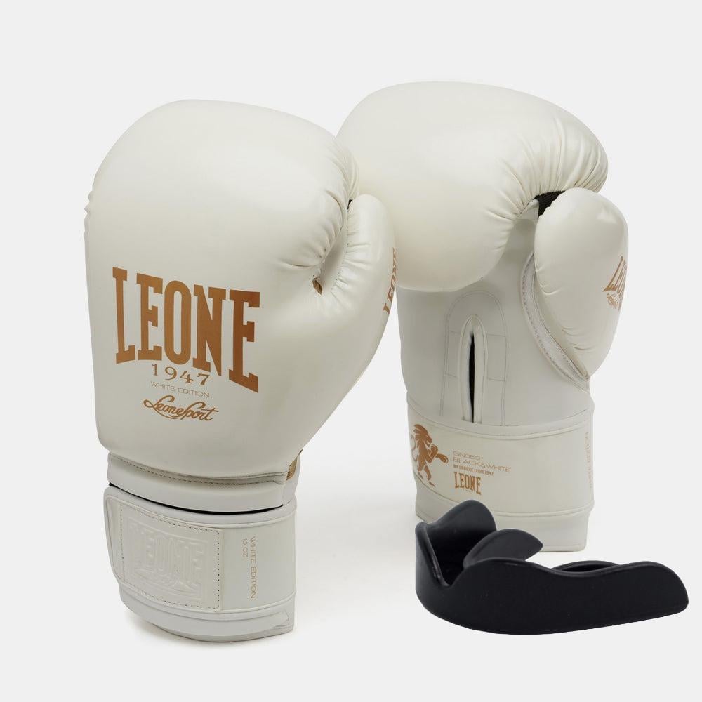 Боксерские перчатки Leone GN059W 10 унций с капой White/Gold (3019812487)