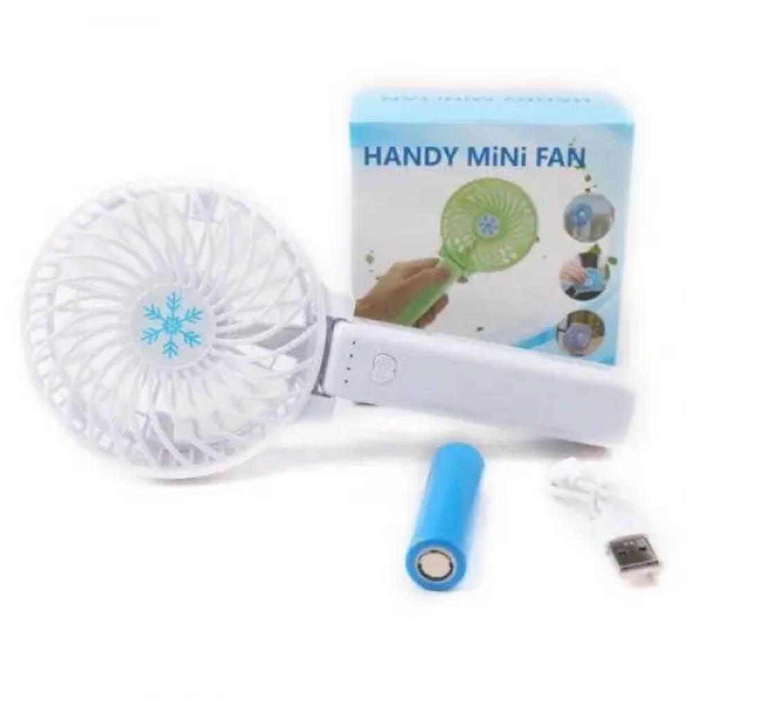 Портативный вентилятор Handy Mini Fan с ручкой и фонарем 10 см Белый - фото 5