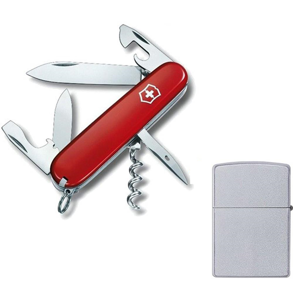 Зажигалка ZIPPO 205 Classic Satin Chrome и нож Victorinox Spartan Red (1.3603)