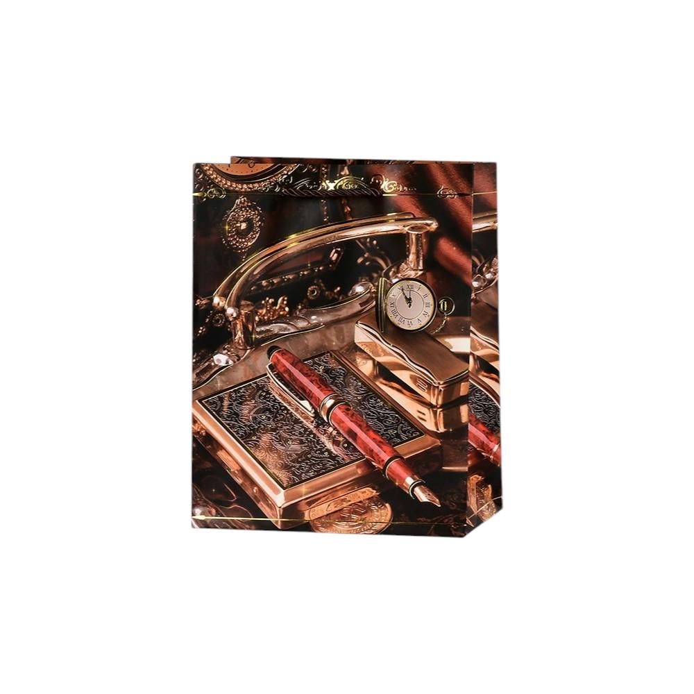 Подарочный пакет для мужчин Stenson Antique R33152-S с перьевой ручкой 18х23х10 см (23790046)