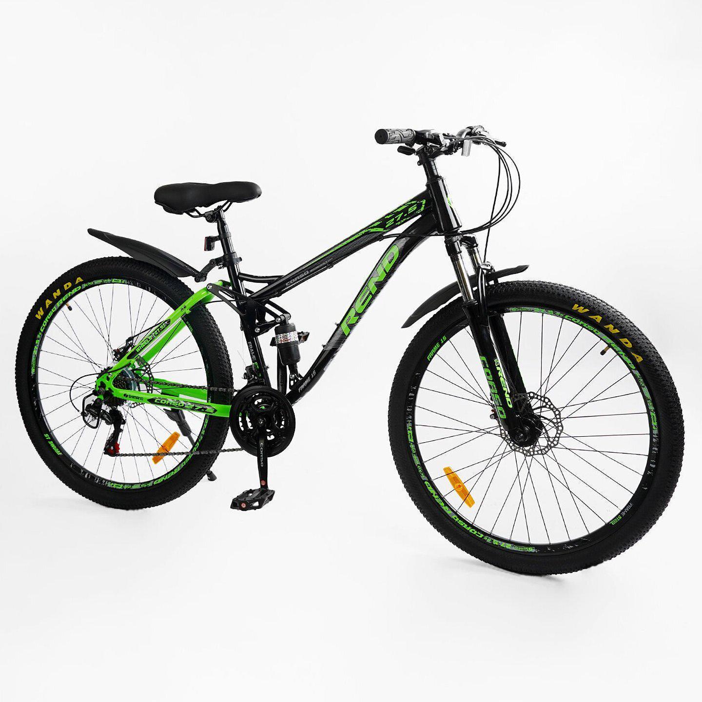 Велосипед горный двухподвесный Corso Rend 27,5" рама 15" Черно-зеленый - фото 2 Велосипед горный двухподвесный Corso Rend 27,5" рама 15" Черно-зеленый - фото 2