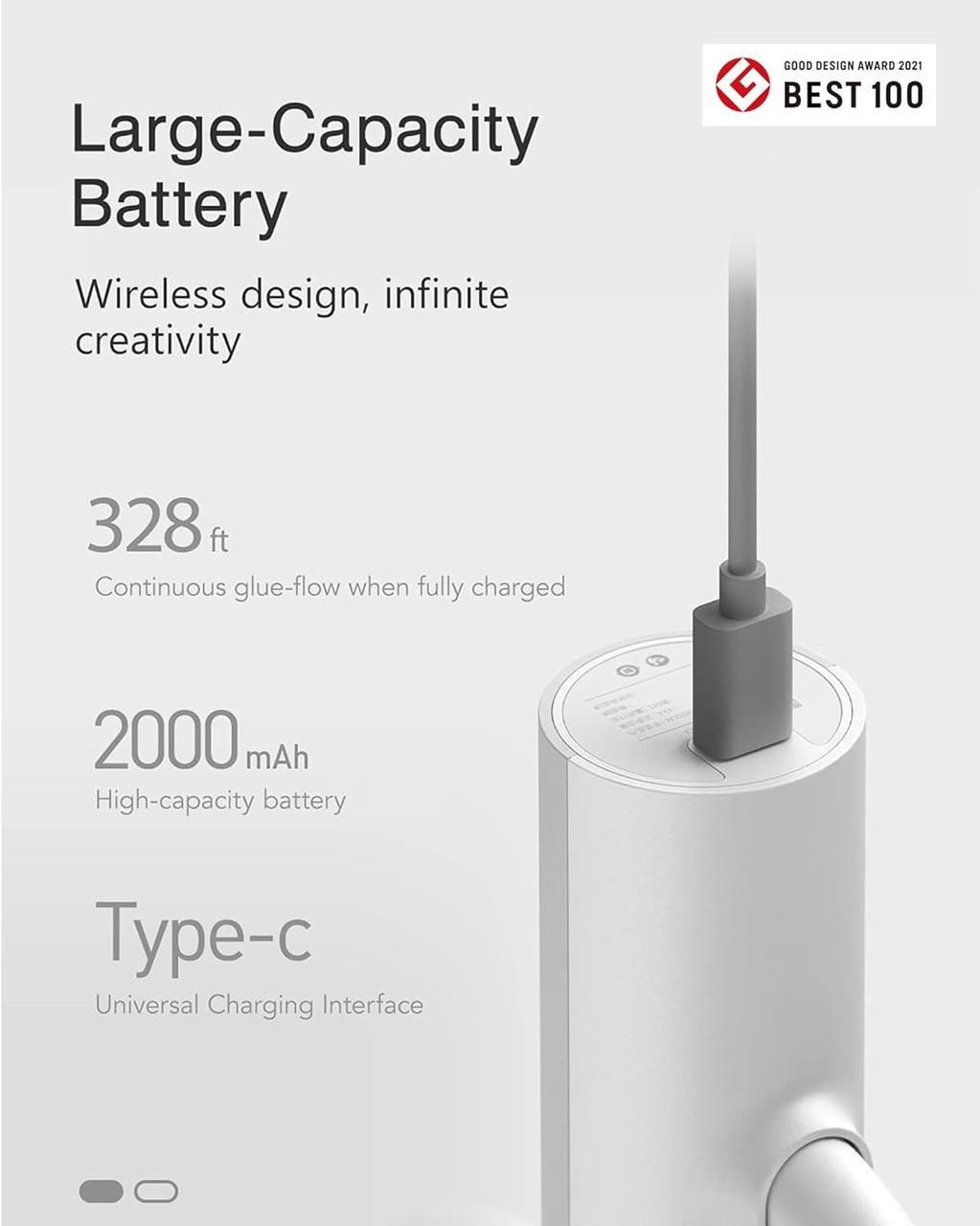 Пістолет бездротовий для гарячого клею HOTO USB-C та 10 клейових стрижнів - фото 3