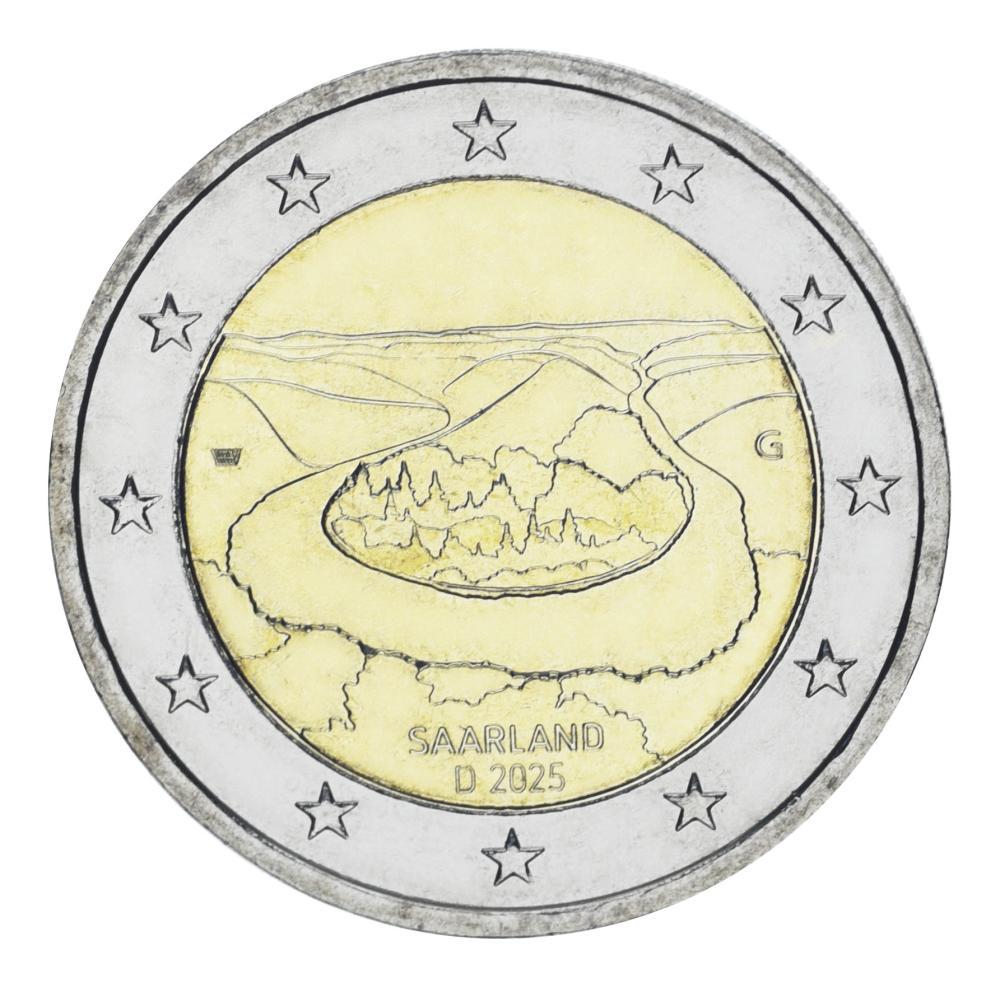 Коллекционная монета Германия 2 евро 2025 Биметалл UNC D Земля Саар (М21083)