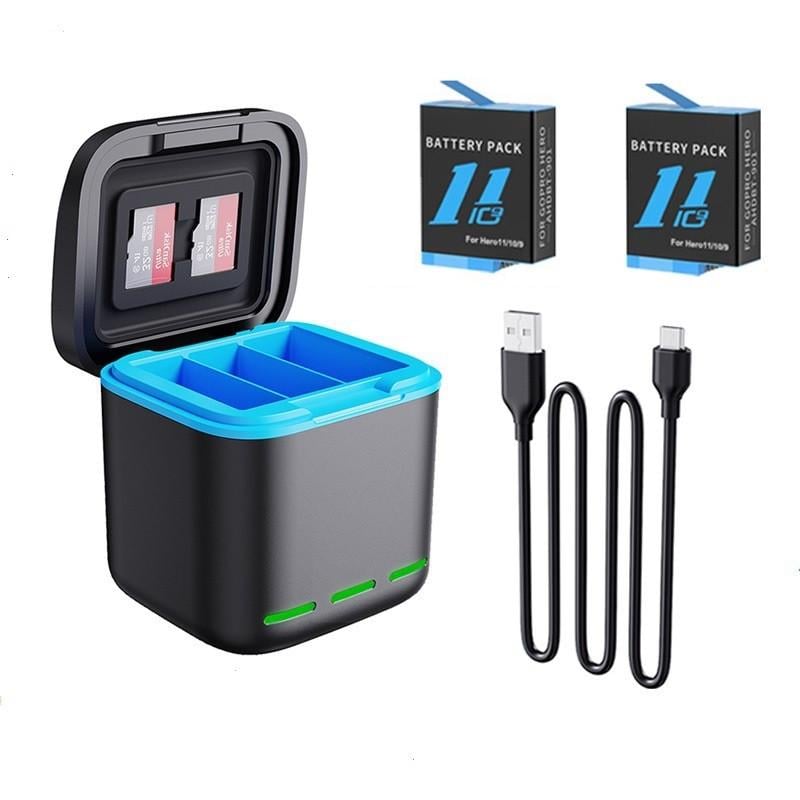 Комплект пристрій зарядний на 3 акумулятори та 2 акумулятори GoPro Hero 9 10 11 12 (PPZ1108)