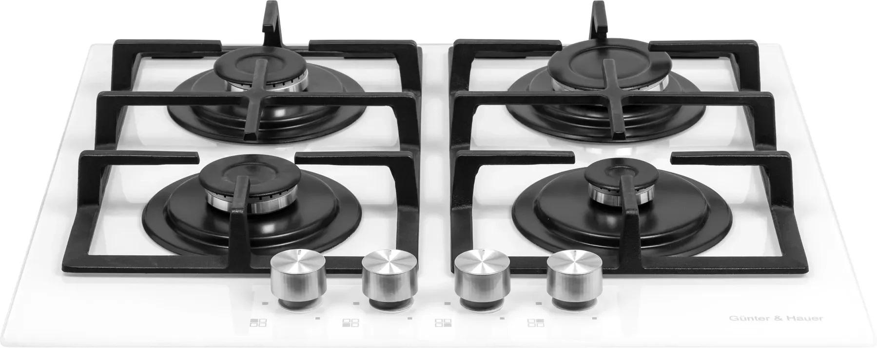 Газовая поверхность из закаленного стекла Gunter&Hauer GL 64 W надежная Газовая поверхность из закаленного стекла Gunter&Hauer GL 64 W надежная
