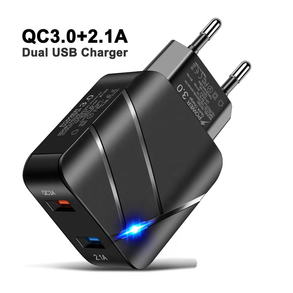 Блок живлення QC3.0 2.1А на 2-USB порту 6 A 28 W для заряджання Чорний - фото 2