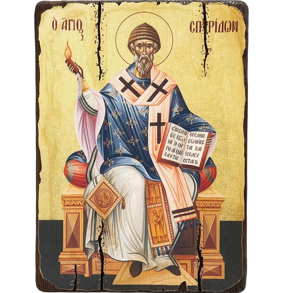 Ікона Святий Спиридон Триміфунтський на троні під старовину 20х30 см (ФР-00012603)