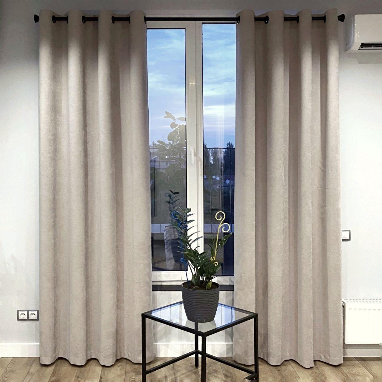 Шторы на черных люверсах 140x250 см микровелюр 2 шт. Серо-бежевый (5801211-МТ2/140-BL) - фото 1