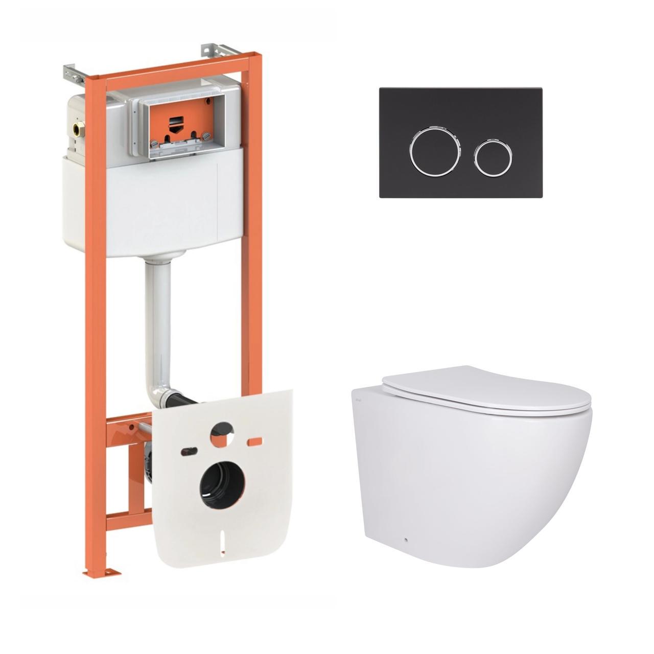 Установка Qtap подвесной унитаз Robin/комплект установки Nest 4в1 круглая клавиша Black mat (2611547220)