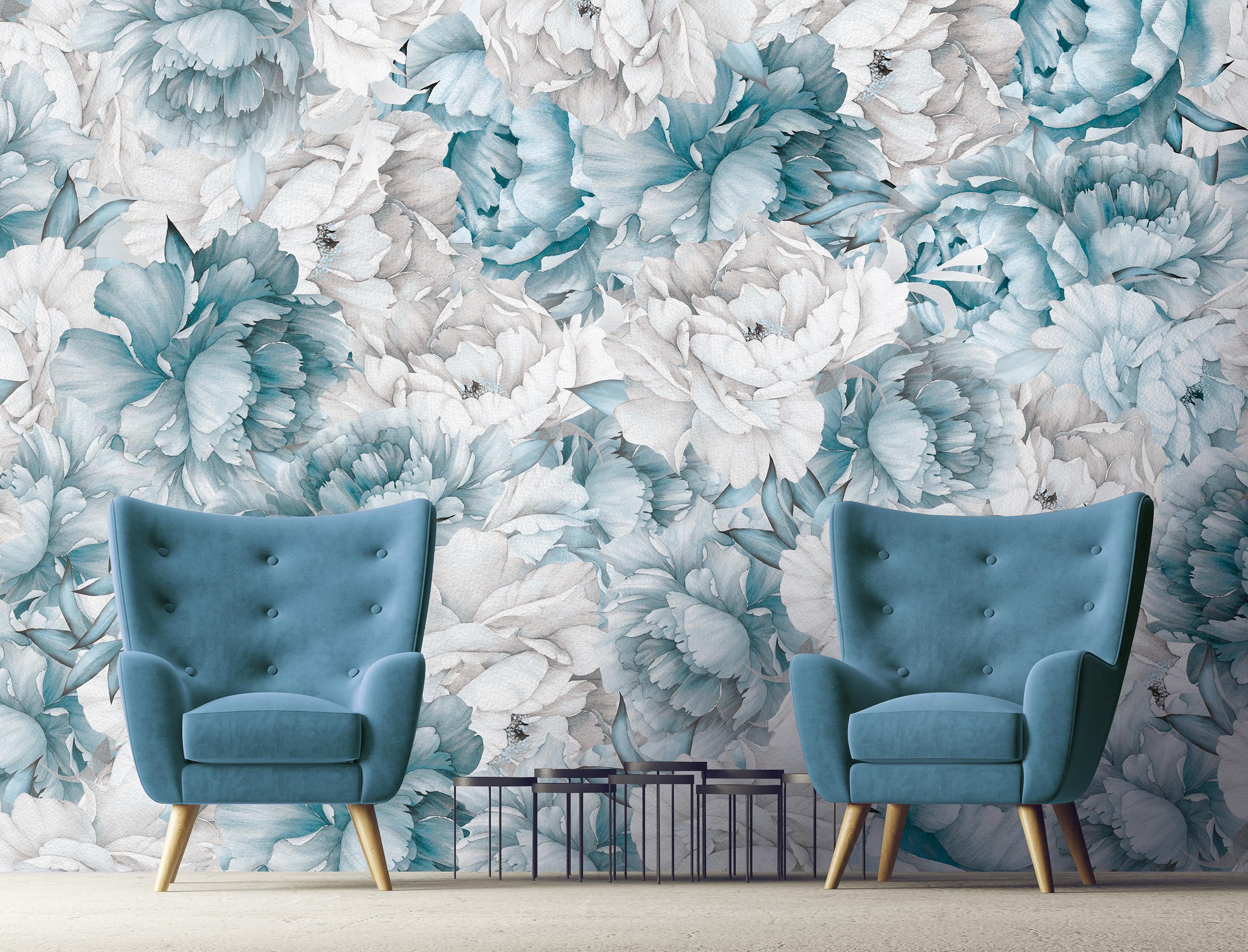 Фотошпалери вінілові Consalnet Квіти Півонії з клеєм 416х290 см Блакитний пастельний (14102WVZXXXXL)