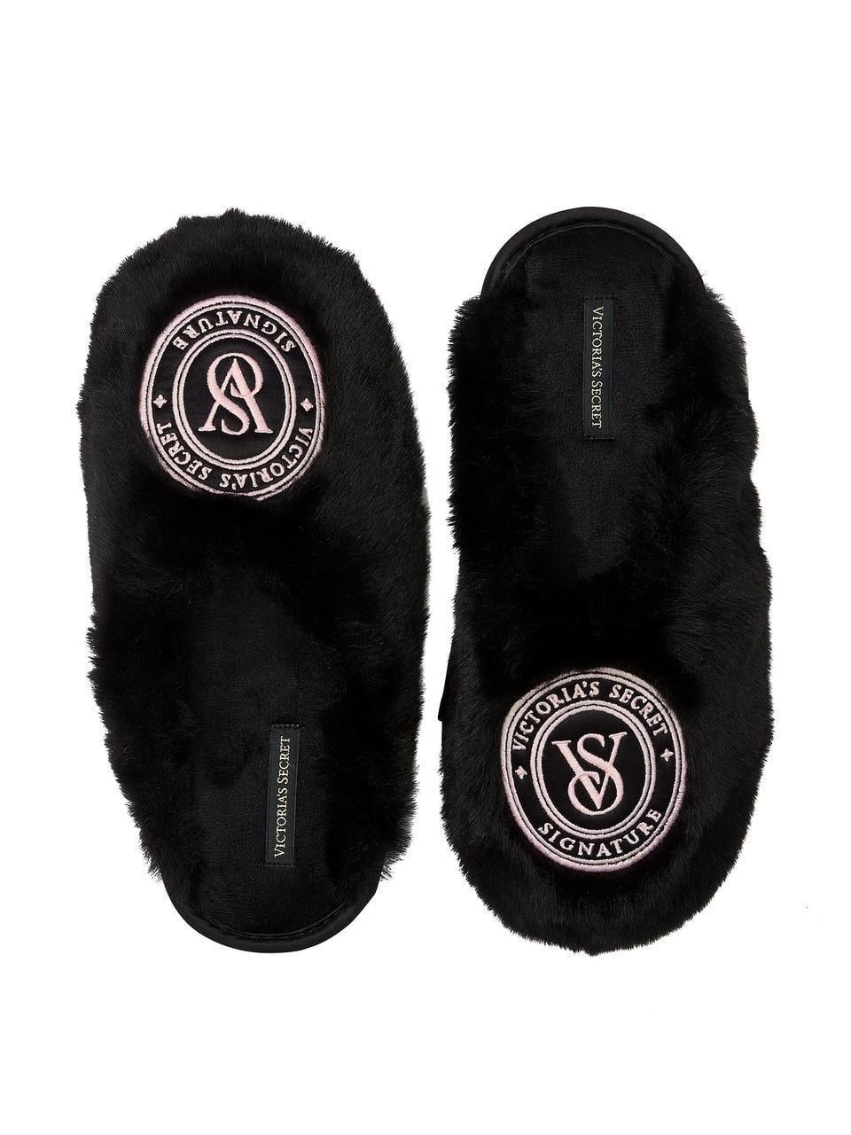 Домашние тапочки женские Victoria's Secret с логотипом Closed-Toe Faux Fur р. 39-40 Черный (2381724732)