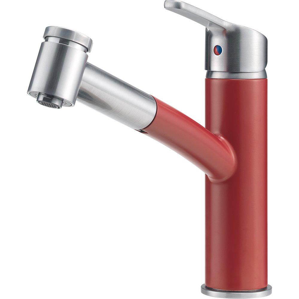 Кухонный смеситель Franke SMART PULL OUT SPRAY с выдвижным изливом Никель оптик/Ретро красный (115.0534.219)