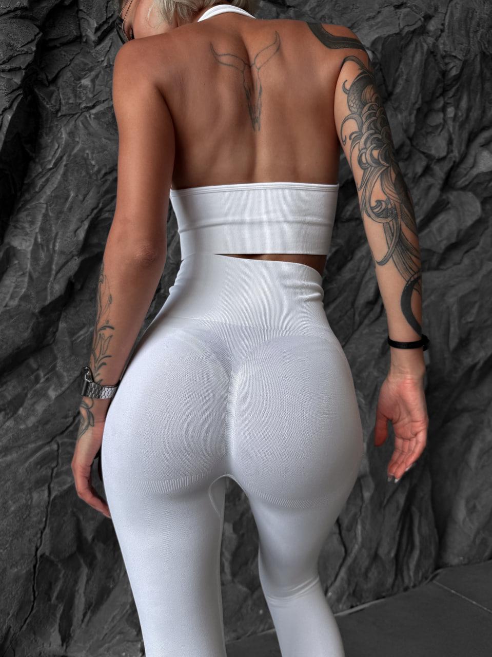 Костюм спортивный топ c открытой спиной/леггинсы с пуш-ап эффектом L Белый (TW02L) - фото 4 Костюм спортивный топ c открытой спиной/леггинсы с пуш-ап эффектом L Белый (TW02L) - фото 4