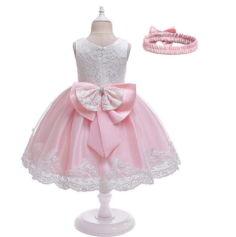 Сукня дитяча святкова Katy Kids Кетта з мереживом та великим бантом та пов'язка 120 см Світло-рожевий з білим (11013200700)