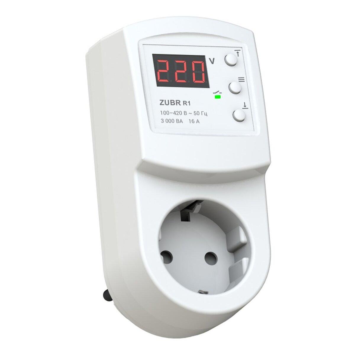 Реле напруги в розетку ZUBR R116y 16А термозахист Pro Model журнал 100 спрацювань (SW-105121)