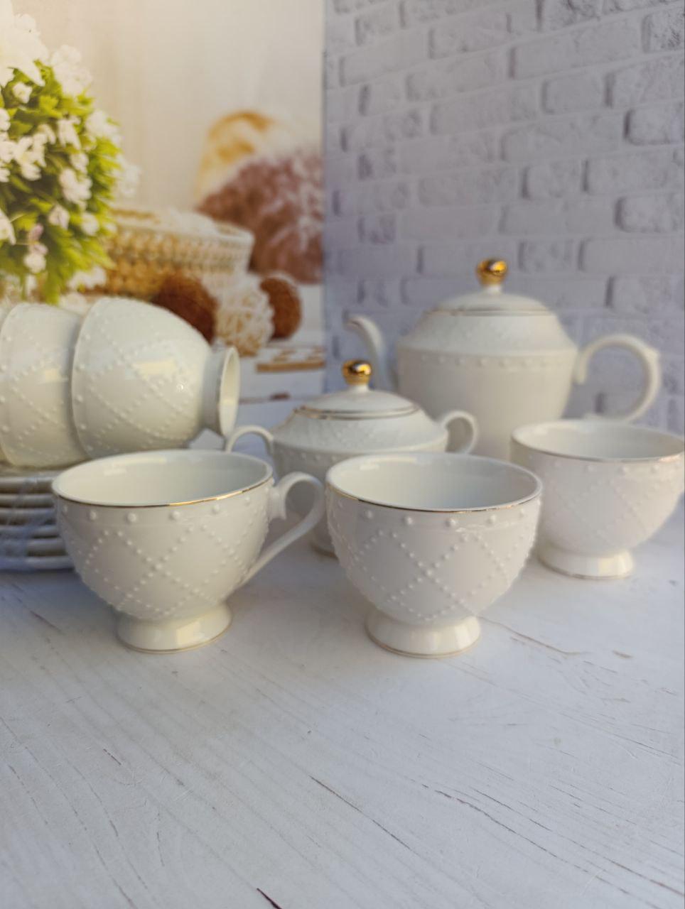 Чайный сервиз SNT Аделин фарфор 14 предметов 250 мл/370 мл/1 л Белый (18042-00) - фото 2 Чайный сервиз SNT Аделин фарфор 14 предметов 250 мл/370 мл/1 л Белый (18042-00) - фото 2