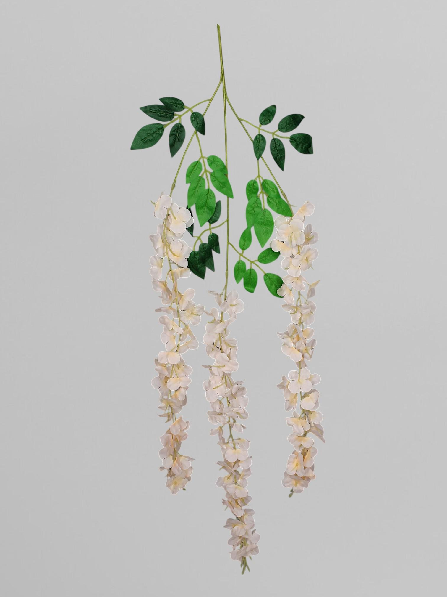 Искусственные ампельные цветы глициния из сатина 105 см Бежевый (К12011)