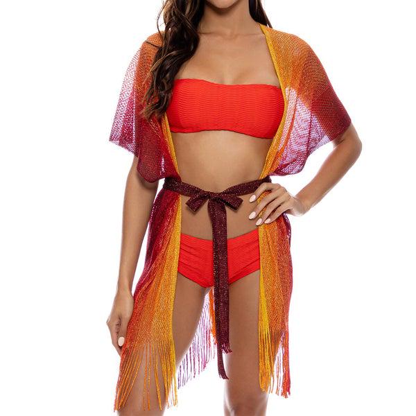 Туніка коротка з бахромою Luli Fama UN принт омбре (L666L99sunshine)