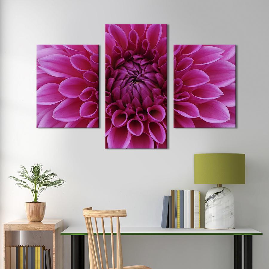 Картина на холсте триптих Большая розовая хризантема 141x90 см (799-32)