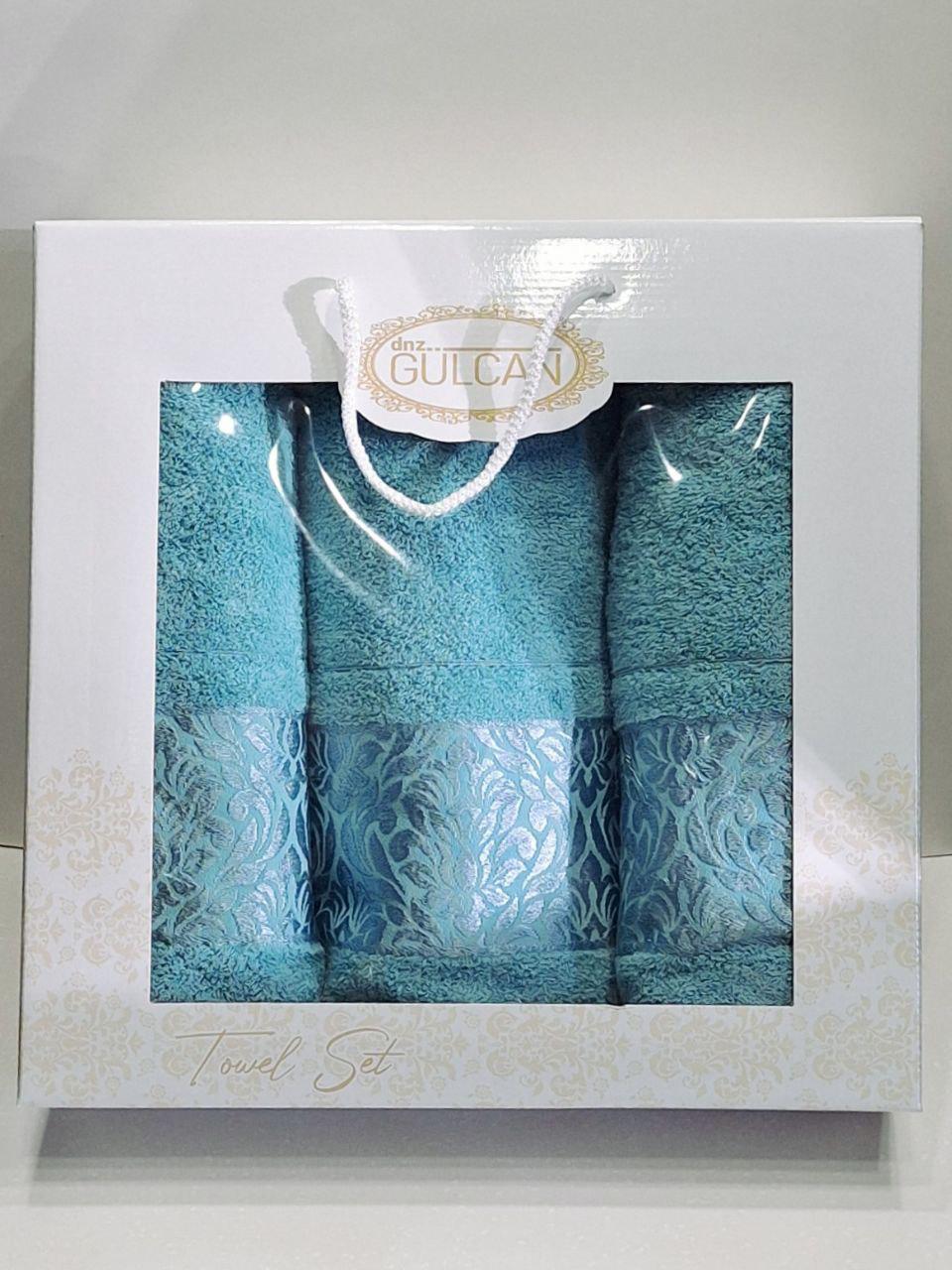 Полотенца подарочные Gulcan Flowers 3 шт. Бирюзовый (1775)