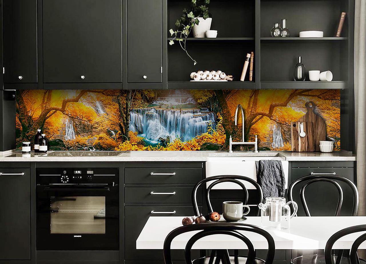 Кухонный фартук Осень в лесу из самоклеющейся виниловой пленки 65х250 см Оранжевый