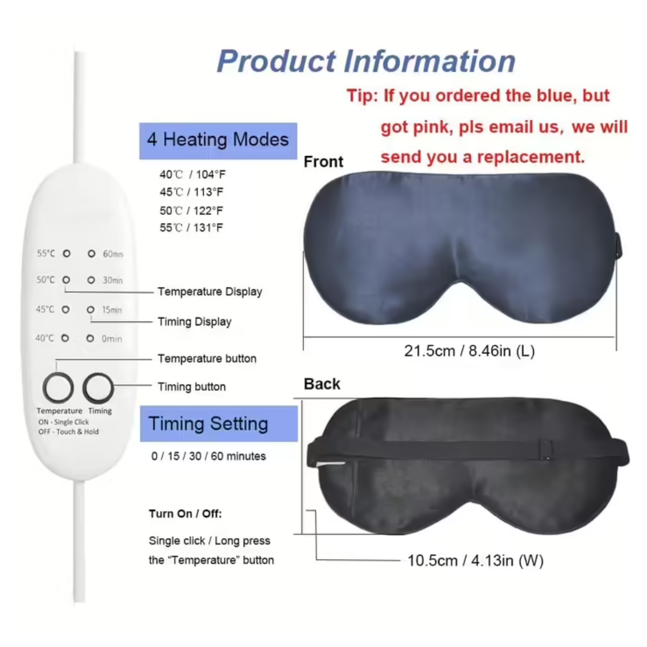 Маска для очей зігріваюча PJYU шовкова з USB та таймером Темно-синій (1589122) - фото 3