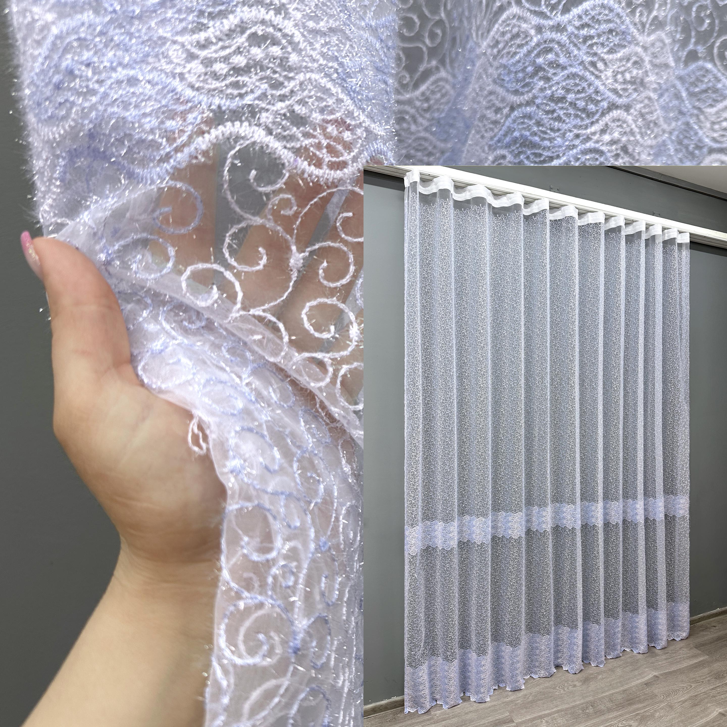 Тюль VR-Textil 1686т Органза з вишивкою та люрексом 300х270 см Блакитний/Білий (42-0725) - фото 3 Тюль VR-Textil 1686т Органза з вишивкою та люрексом 300х270 см Блакитний/Білий (42-0725) - фото 3