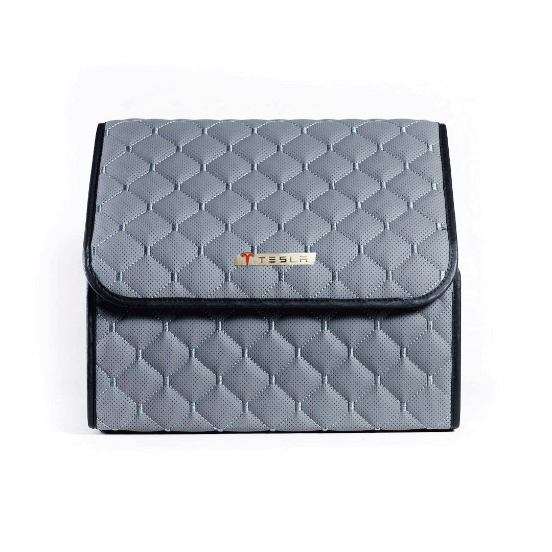 Сумка-органайзер с лого Tesla в багажник CarsBAG Экокожа 30x35x30 см Серый (acb-1036-4-30х35х30-9)