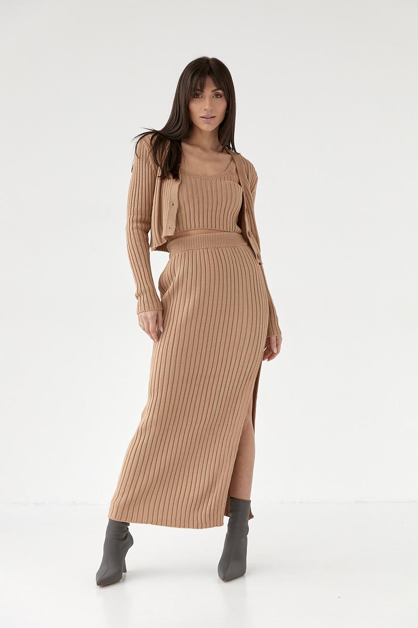 Костюм-тройка кардиган/топ и юбка L Светло-коричневый (9528679) Костюм-тройка кардиган/топ и юбка L Светло-коричневый (9528679)