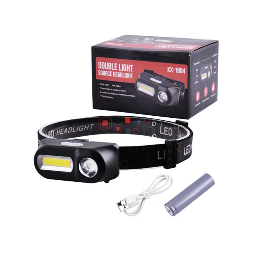 Фонарь налобный 1804-XPE COB 1x18650 micro-USB