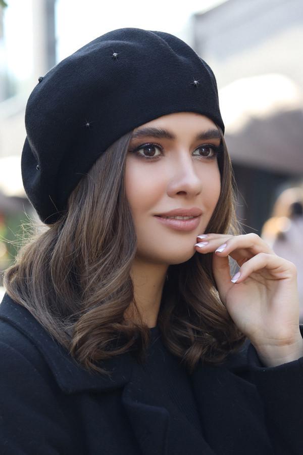 Берет с жемчужинами Braxton Алеста женский Черный (6071)