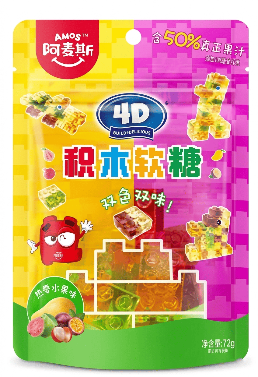 Конфеты желейные Amos 4D Fruit Juice Gummy Blocks 72 г (3048990079)