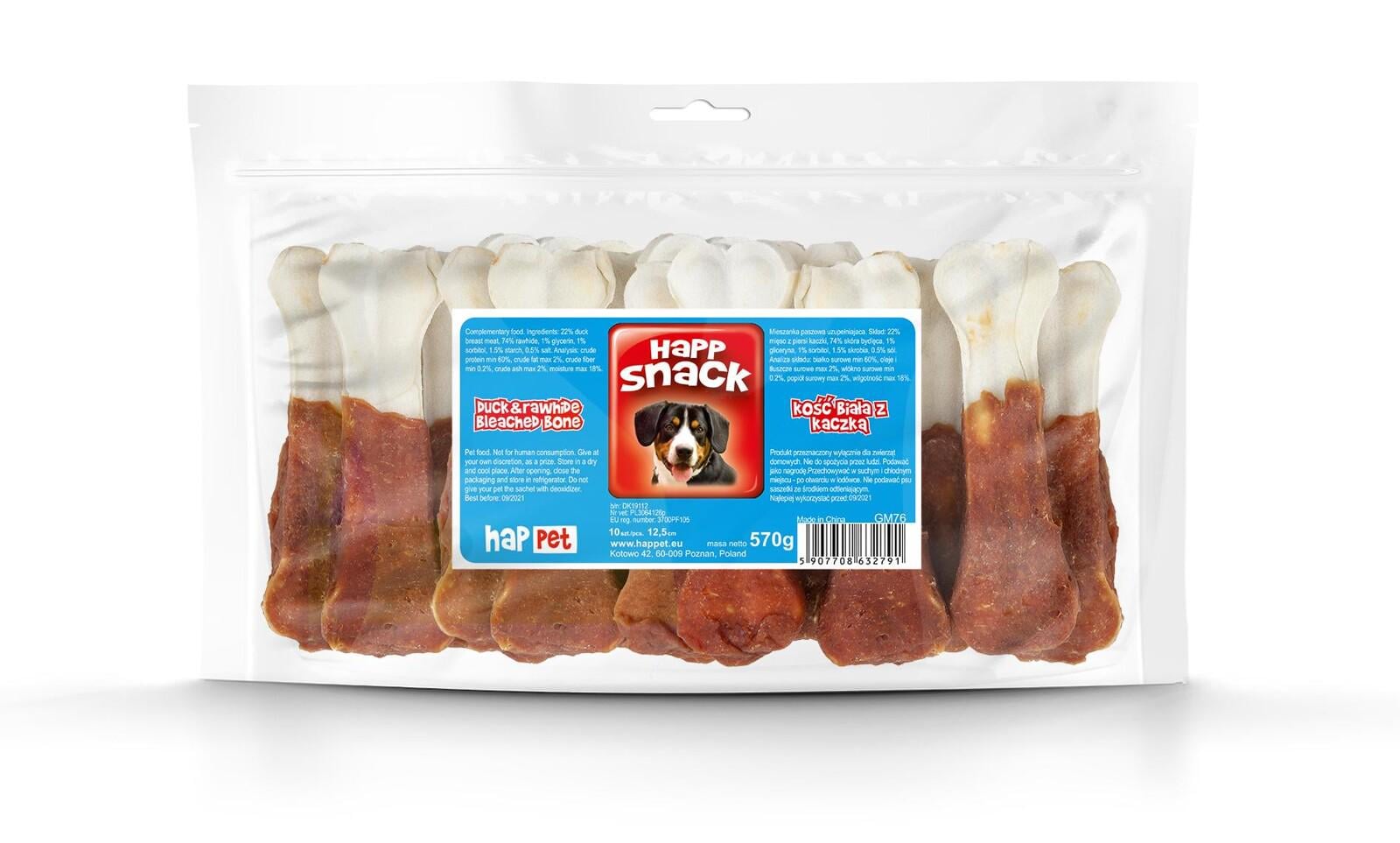 Кости кальцинированные с мясом утки Happet Snack лакомство для собак 570 г (GM76 5907708632791)