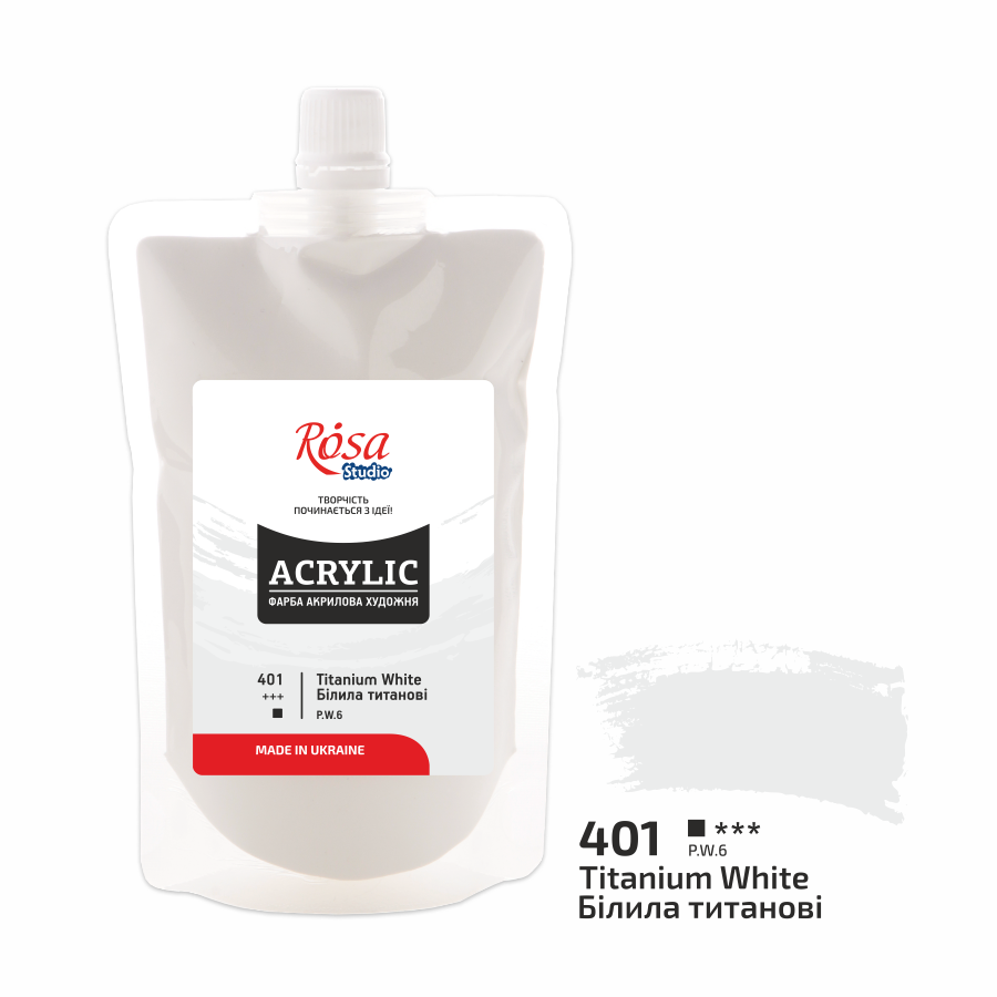 Акриловая краска ROSA Studio 323200401 6 шт. 200 мл Белила титановый/401 (4823098519829) - фото 1