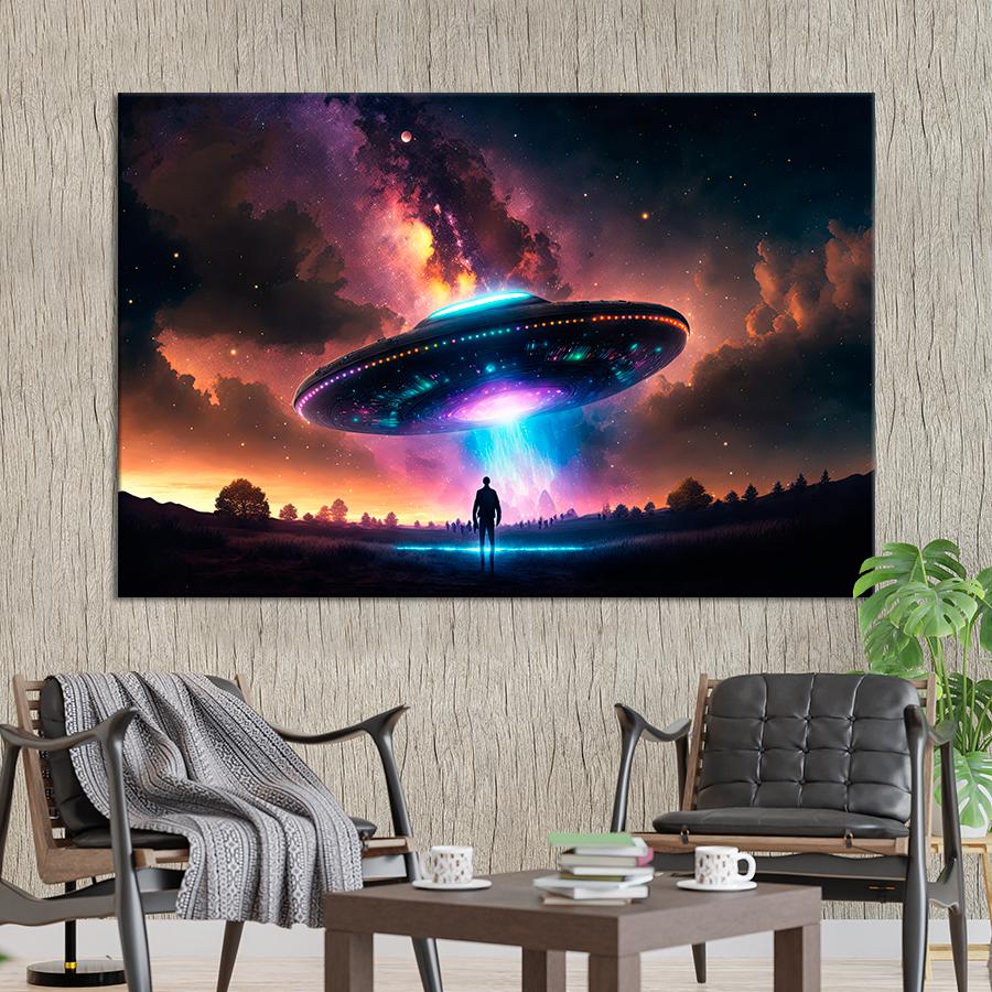 Картина космос Человек и НЛО 120x80 см (A1307-1)