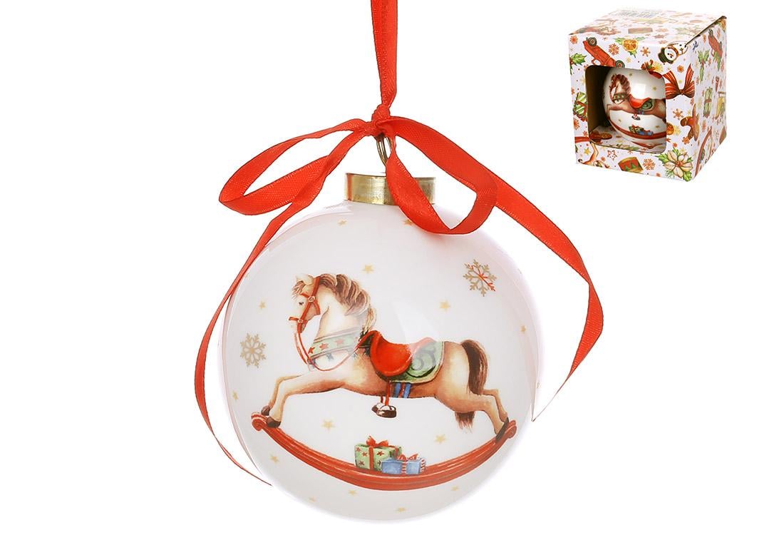 Игрушка на елку фарфоровая BonaDi Пуля 8 см с рисунком лошадка качели (498-329)