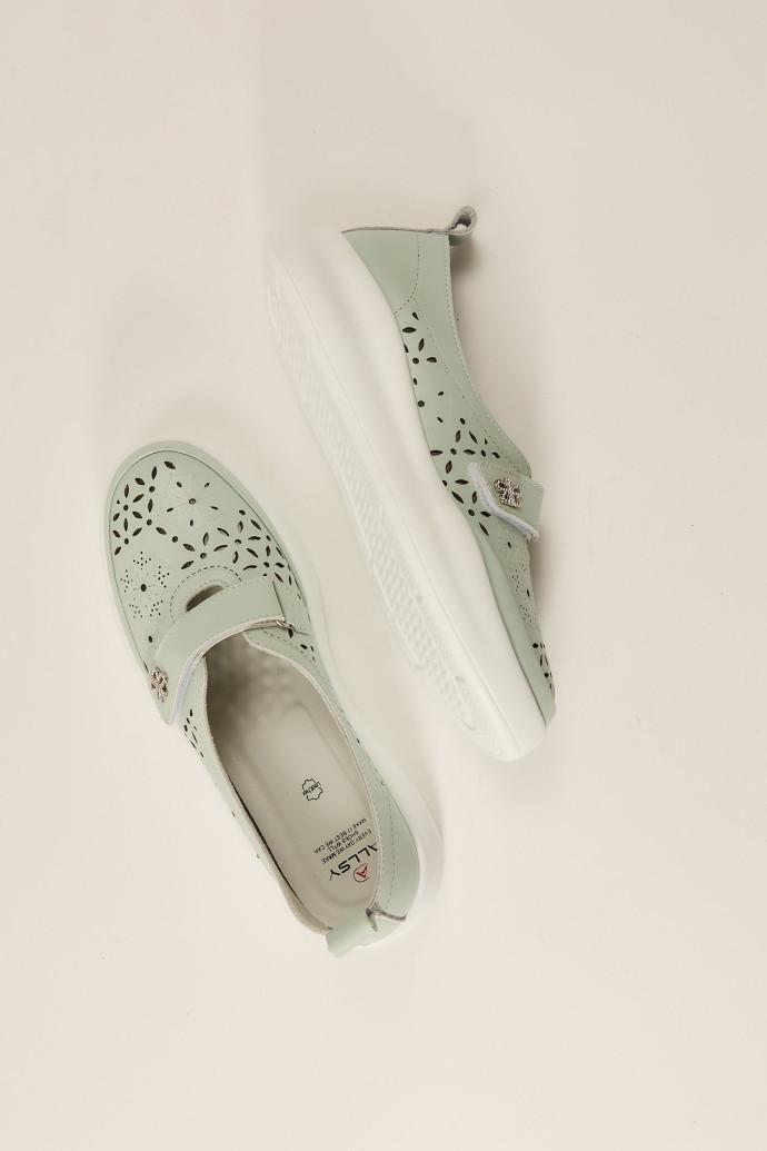 Мокасины женские ALLSY кожаные р. 38 Зеленый (195225) - фото 2