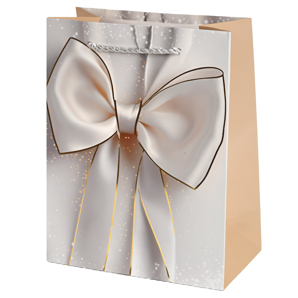 Подарочный пакет с ручками Bow R33510-S 18х23х10 см Светло-серый/Светло-бежевый
