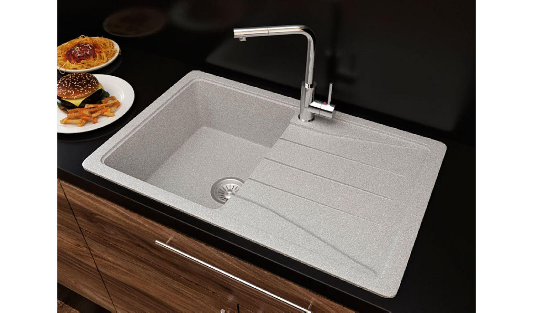 Кухонна мийка Lexona Ultra гранітна з краном Сірий - фото 3