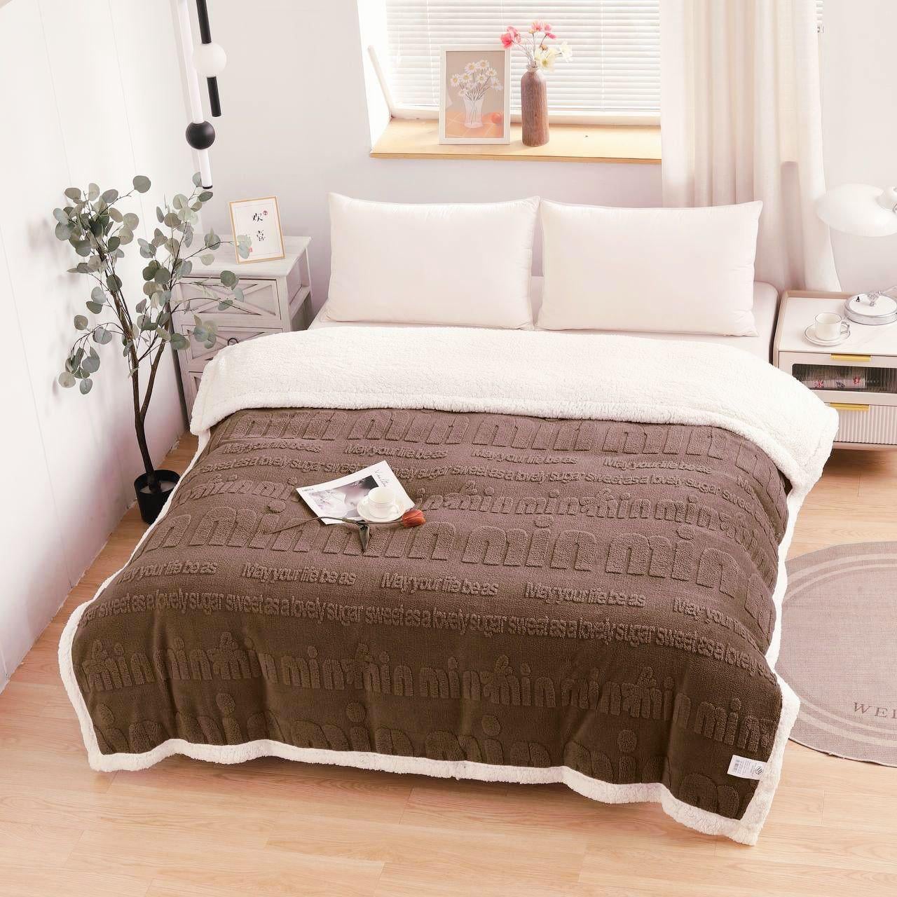 Плед двосторонній на овчині Malloory Home Min Min 150x200 см Темно-коричневий (2105)