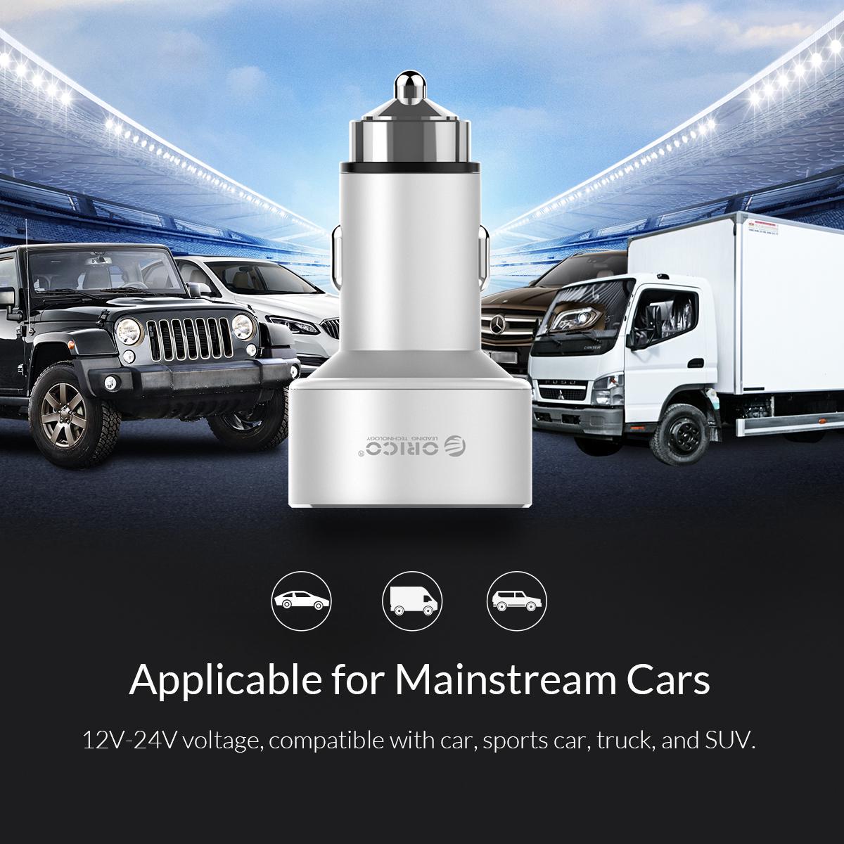 Зарядний пристрій автомобільний Orico й 2x USB 30W 3A USB-A Quick Charge 3.0 QC3.0 алюмінієвий Сріблястий (ORICO-UPC-Q2-SV-BP) - фото 2