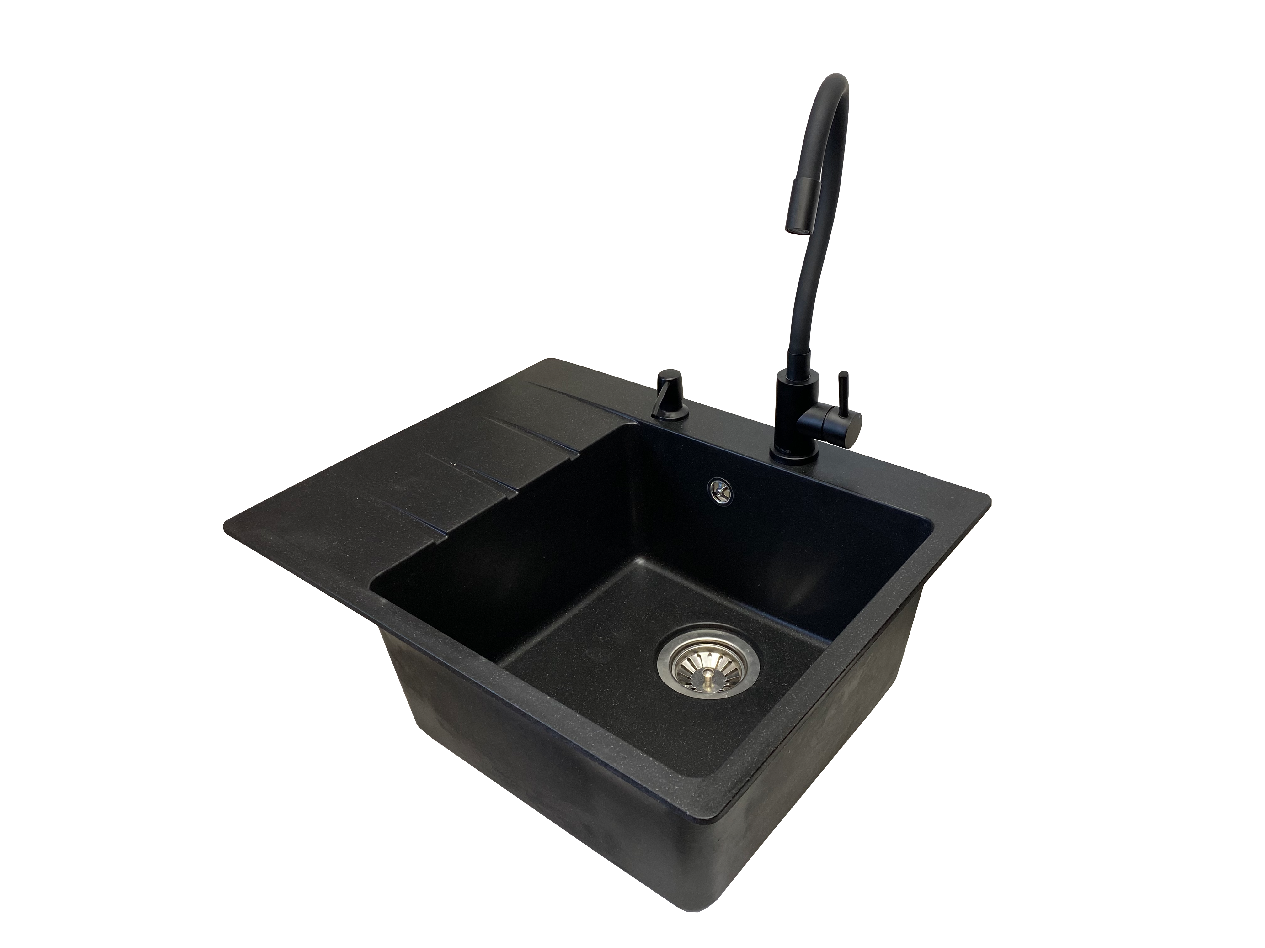 Мийка кухонна VECTOR Forest 62x50 см чаша праворуч/змішувач гнучкий/дозатор/сифон Чорний (e7848209)
