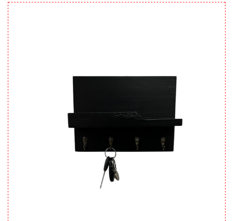 Ключница деревянная на стену 25 см на 4 крючка Черный