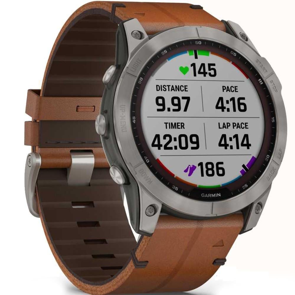 Смарт-часы Garmin fenix 7X Sapphire Solar Titanium with Chestnut Leather Band (010-02541-19) - фото 2